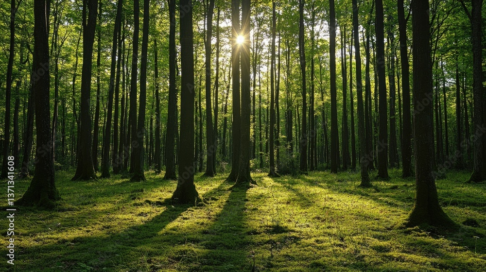 Fototapeta premium Nature green forest trees background in a scenic environment