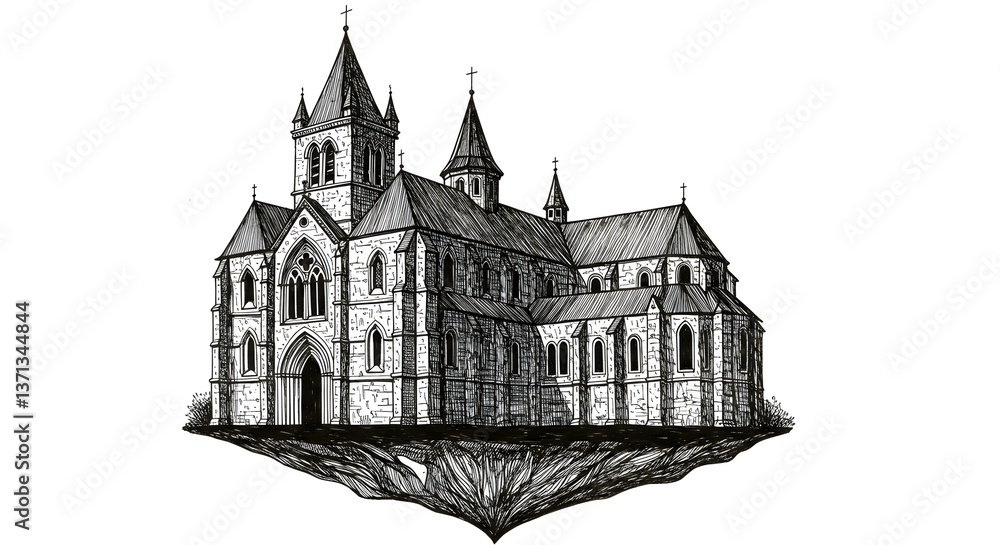 Fototapeta premium Gothic-style cathedral illustration