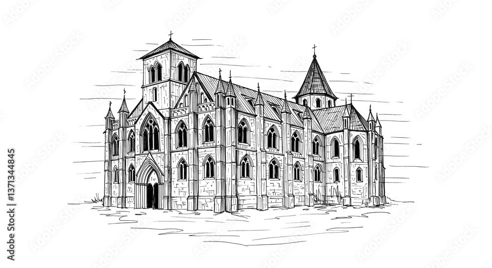 Hand-drawn historic building sketch Hand-drawn historic building sketch
