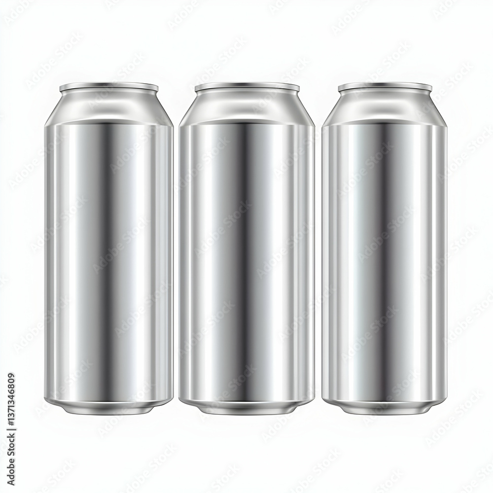 Realistic 3D Render of Three Silver Aluminum Cans Isolated on White Background Realistic 3D Render of Three Silver Aluminum Cans Isolated on White Background