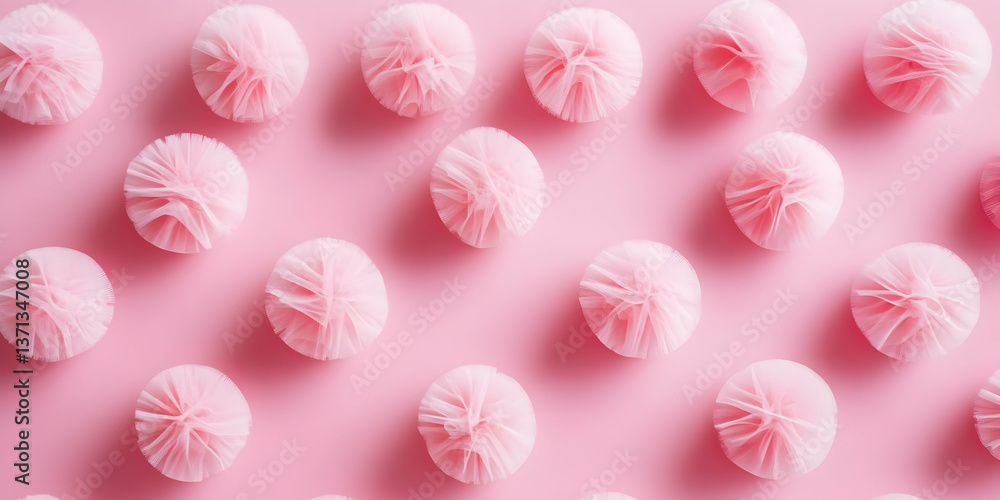 Fototapeta premium Pink Pom Poms Seamless Pattern Background Photo