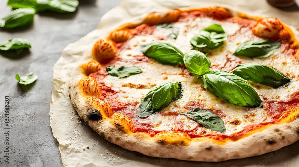 Margherita pizza with fresh basil, embodying simplicity and authentic Italian flavors Margherita pizza with fresh basil, embodying simplicity and authentic Italian flavors