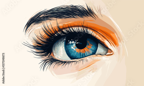 Detailed realistic blue eye with orange shadow artwork vector