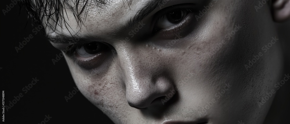 Naklejka premium Intense expression of youth captured in dramatic monochrome lighting