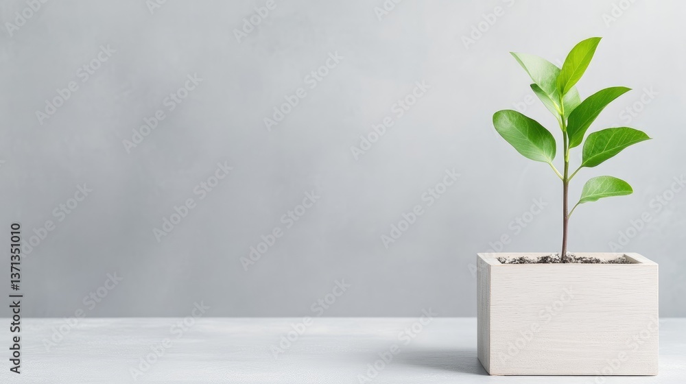 Plant in white pot minimal photography simple square neutral backdrop growth concept calm mood home decor Plant in white pot minimal photography simple square neutral backdrop growth concept calm mood home decor
