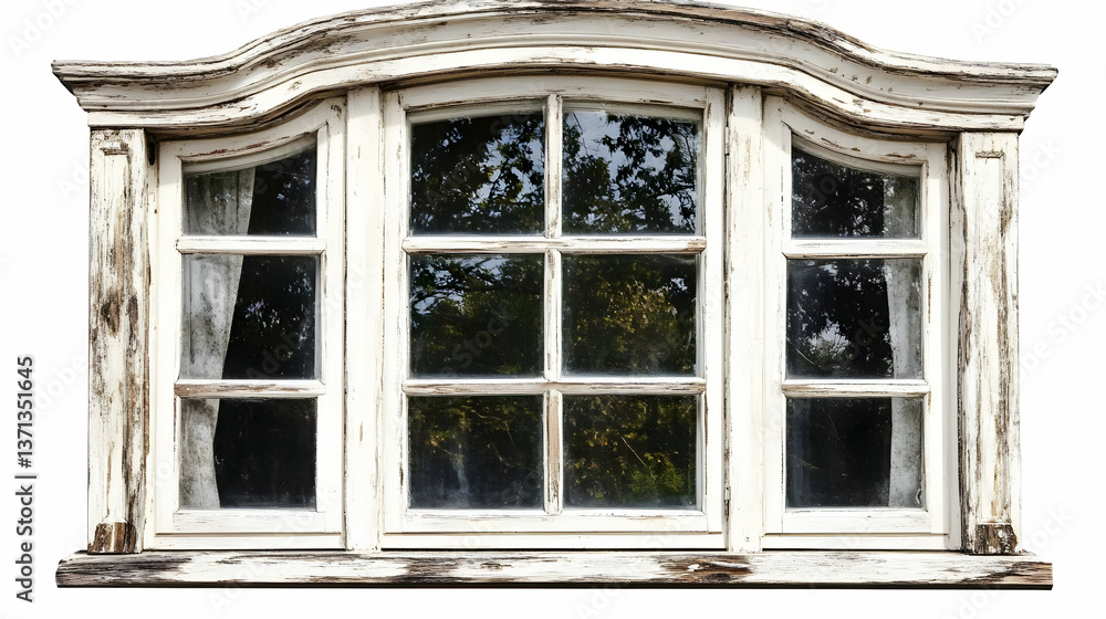 Obraz premium Weathered White Window Frame with Visible Wood Grain and Textured Glass
