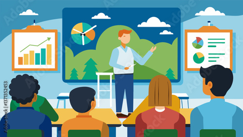 A high school classroom presentation on the longterm sustainability and economic benefits of coal energy.. Vector illustration