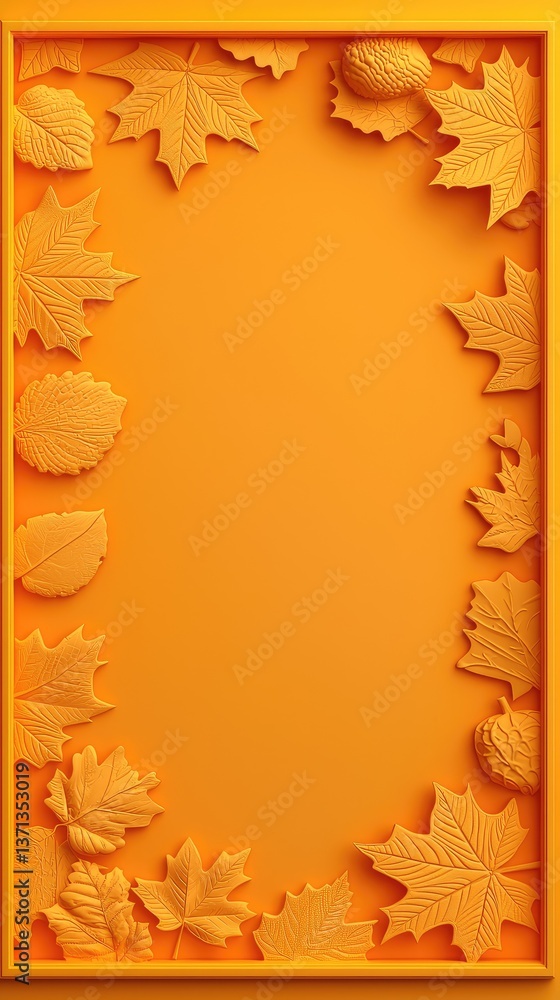 Fototapeta premium Autumn leaves frame on orange background (1)