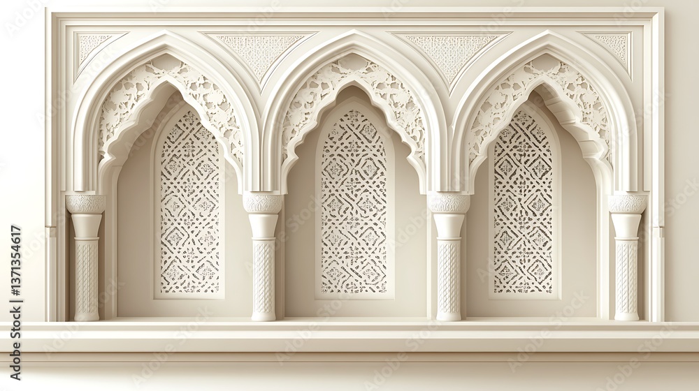 Obraz premium Three ornamented architectural arches with decorative columns and pattern