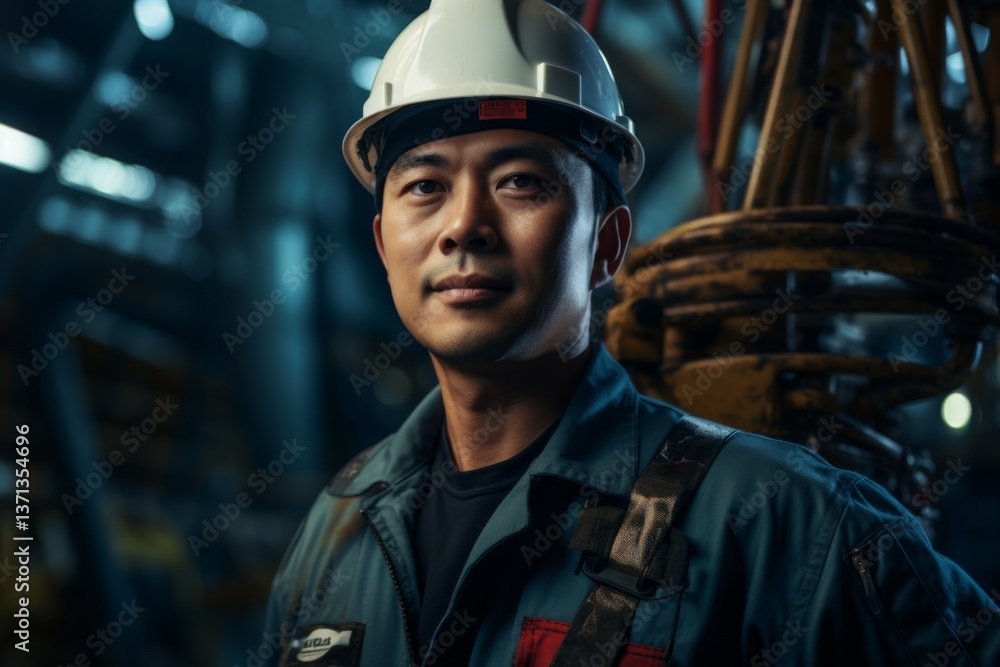 Portrait of a Asian worker on oil platform Portrait of a Asian worker on oil platform