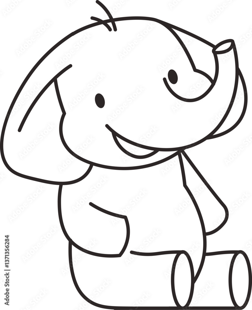 Smiling Elephant Line Drawing Smiling Elephant Line Drawing