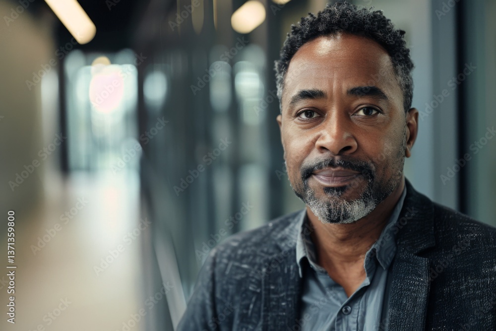 Fototapeta premium Portrait of a confident black man in office hallway