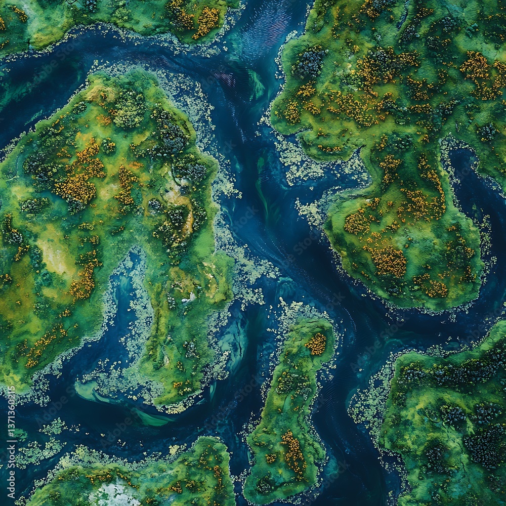 Obraz premium River islands with vibrant greenery aerial high resolution hd image