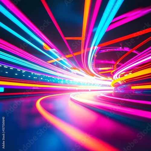 Bright lines weave and twist energetically in a mesmerizing display, radiating luminescence Generative AI