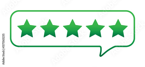 Bubble rating five green stars for best excellent services rating for satisfaction.5 star for quality customer rating feedback concept from client employee, product review, 5 green stars vector EPS 10