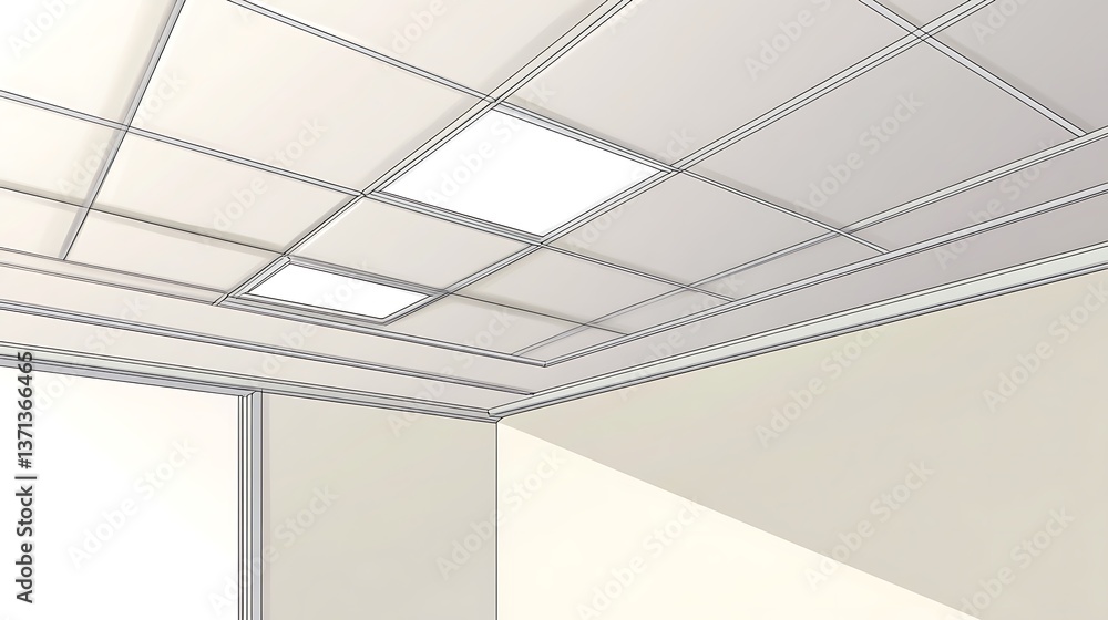 Fototapeta premium Office Ceiling with Fluorescent Lights / 蛍光灯のあるオフィス天井