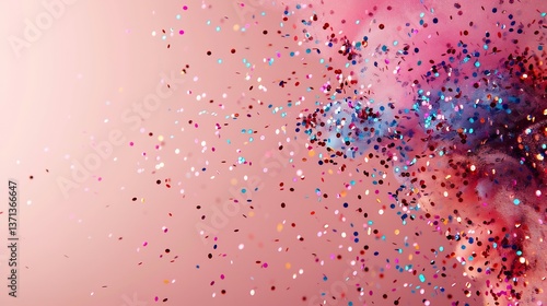 Confetti blast frozen mid air neutral studio background copy space on the right side