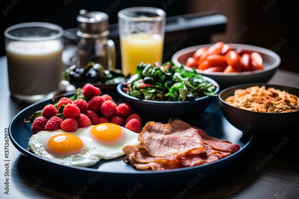 Close up of a protein breakfast in the real kitchen Close up of a protein breakfast in the real kitchen