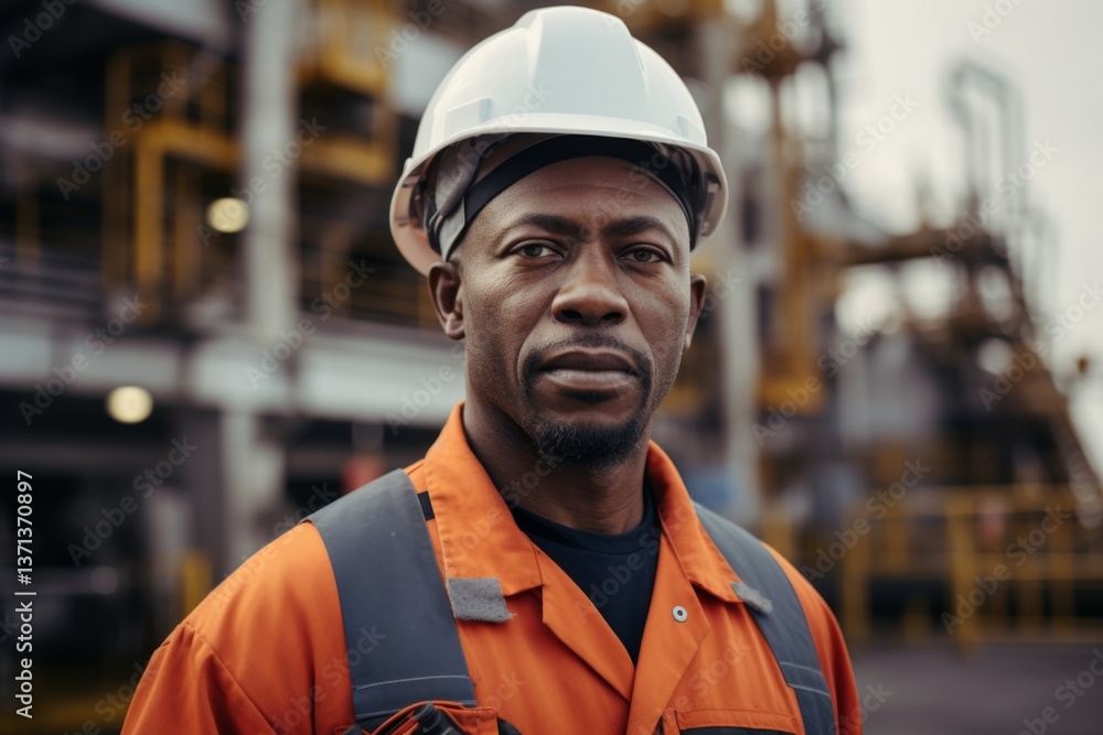 Portrait of a African American male worker on oil platform Portrait of a African American male worker on oil platform