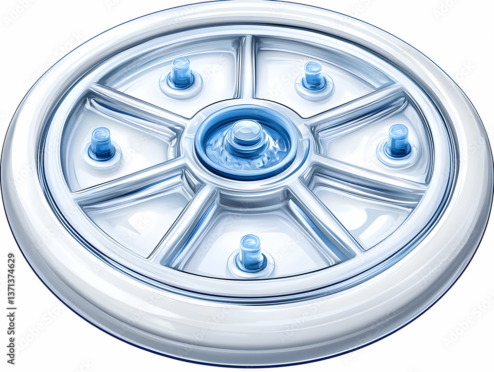 Obraz premium 3D Rendered Shiny Silver Wheel Design with Blue Accents and Metallic Details