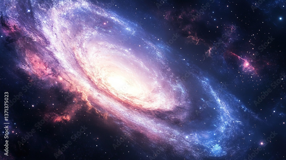 Fototapeta premium Spiral galaxy swirls in vibrant cosmic colors