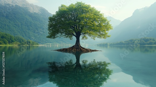 A tree with its roots growing into the water