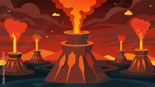 A mass of smoking vents and tubes converting the intense heat of subterranean magma into usable energy.. Vector illustration