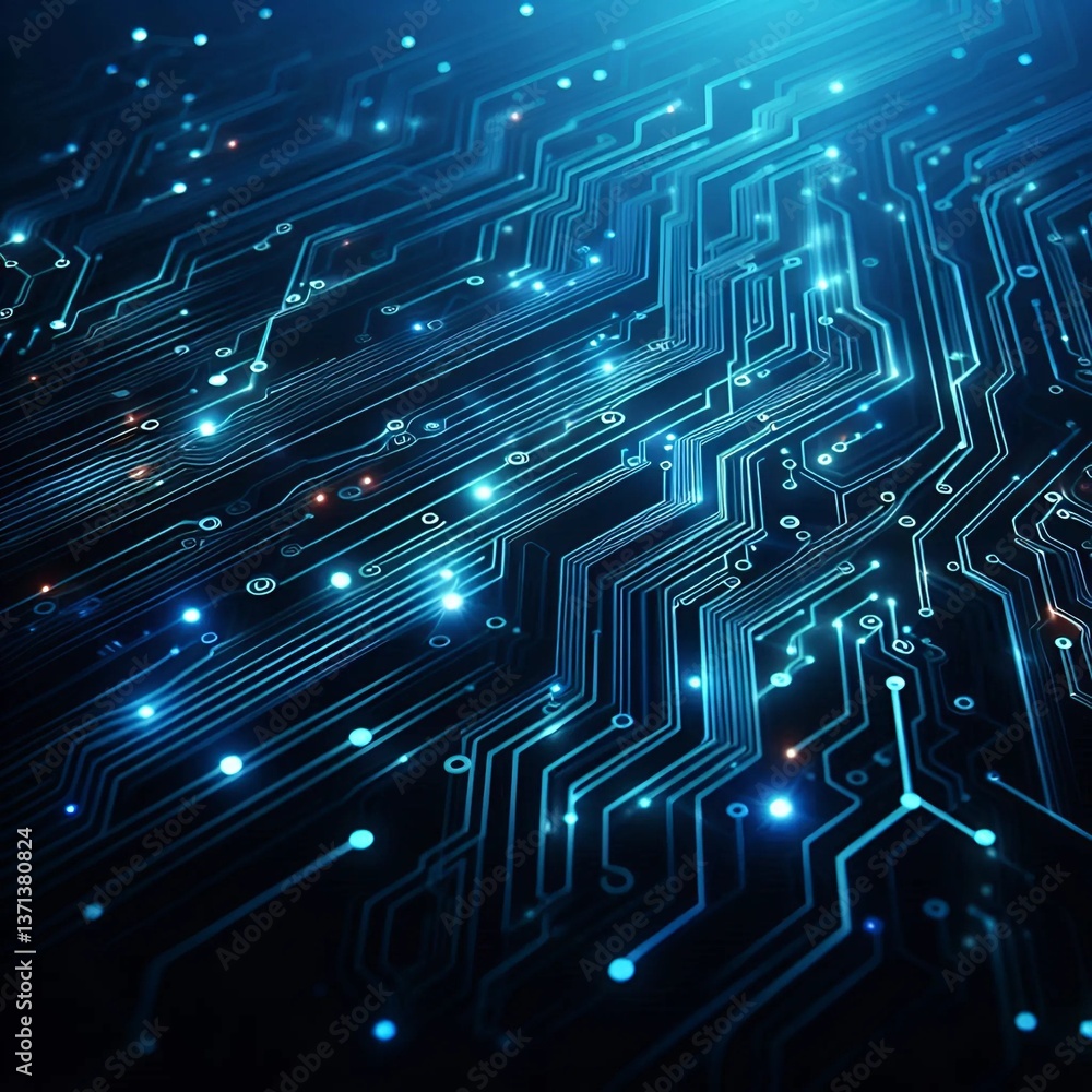 futuristic digital background featuring glowing blue circuitry lines and connected dots on a dark blue gradient backdrop. The circuit lines extend diagonally with a neon effect. futuristic digital background featuring glowing blue circuitry lines and connected dots on a dark blue gradient backdrop. The circuit lines extend diagonally with a neon effect.