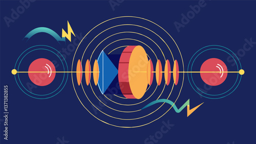 A constant hum resonating through the air as energy flows through the magnetic lines of transmission wires.. Vector illustration
