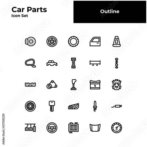 Car parts outline icon set. Car parts bold line icon set.