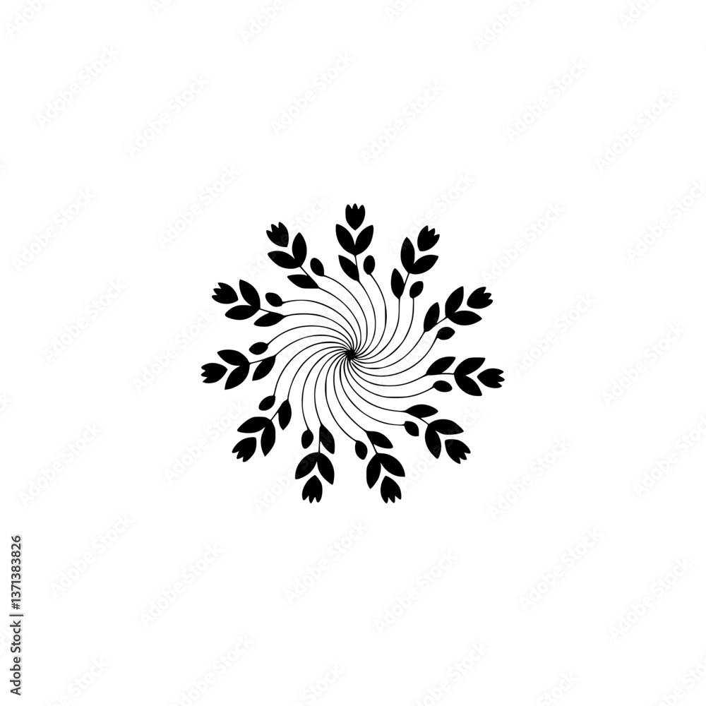 Fototapeta premium Minimalist Black Floral Mandala on White Background