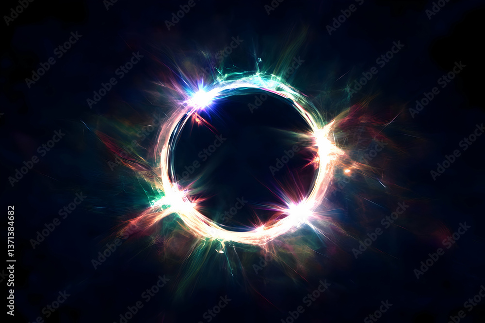 Fototapeta premium Digital Abstract Ring of Light Against Black Background Illustration