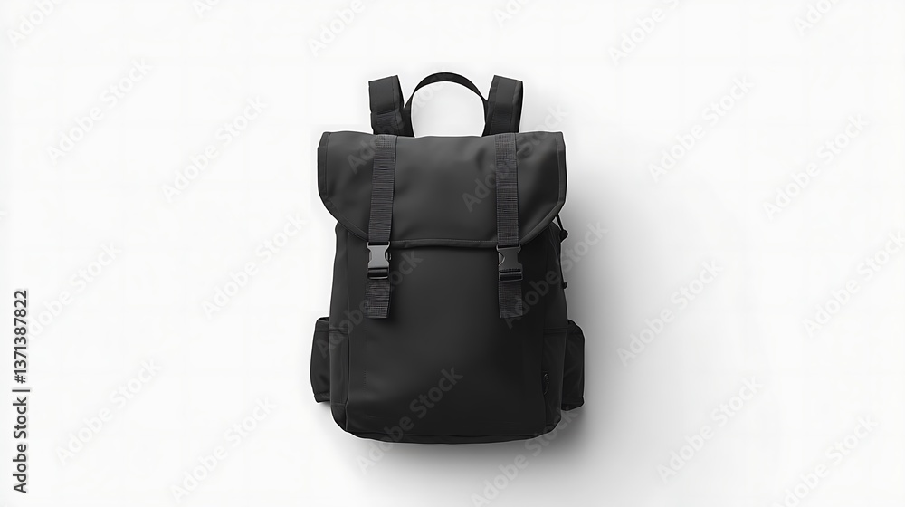 Naklejka premium Black Backpack, Front View / 黒いバックパック(前面)