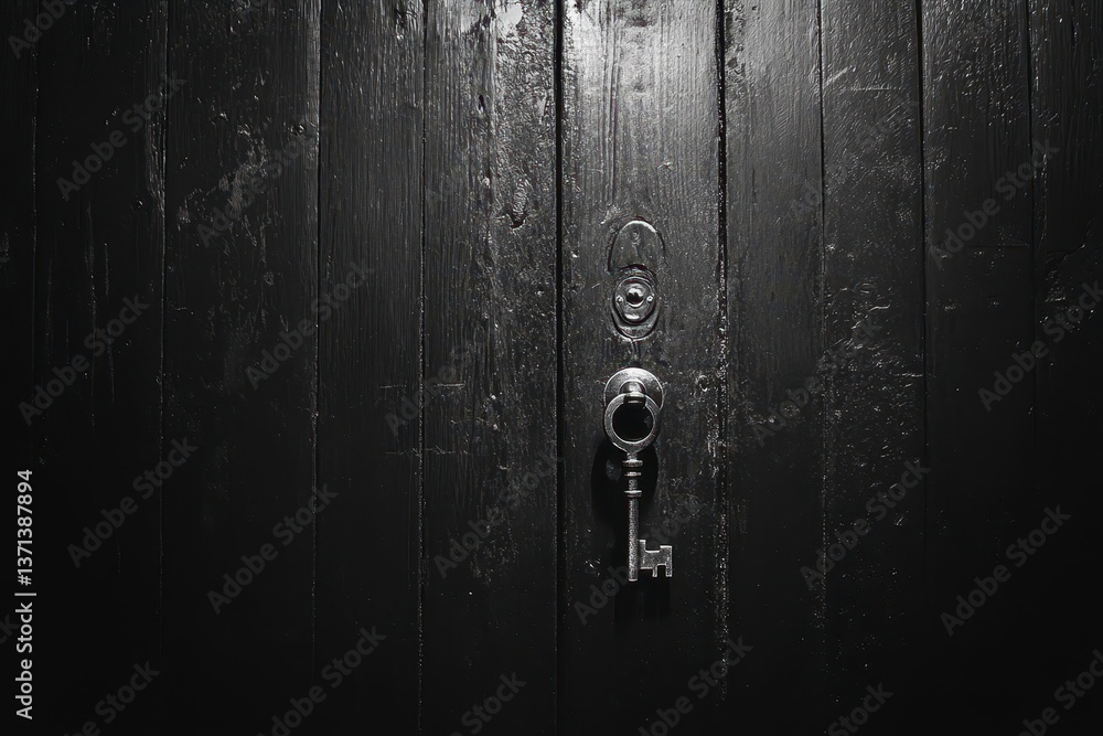Fototapeta premium Antique Key in Keyhole on Dark Wooden Door