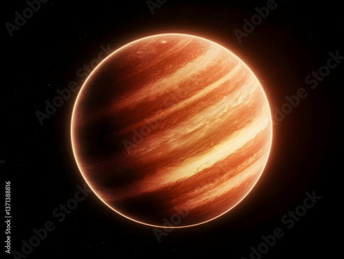 Illustration of a Planet in Space with Orange and Yellow Hues and Glowing Halo