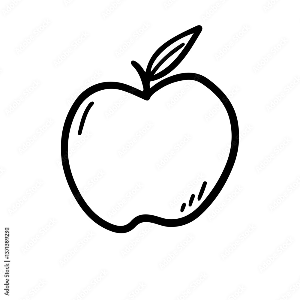 Healthy Apple Fruit Doodle Line Art on Transparent Background. Hand Drawn Coloring Page Healthy Apple Fruit Doodle Line Art on Transparent Background. Hand Drawn Coloring Page