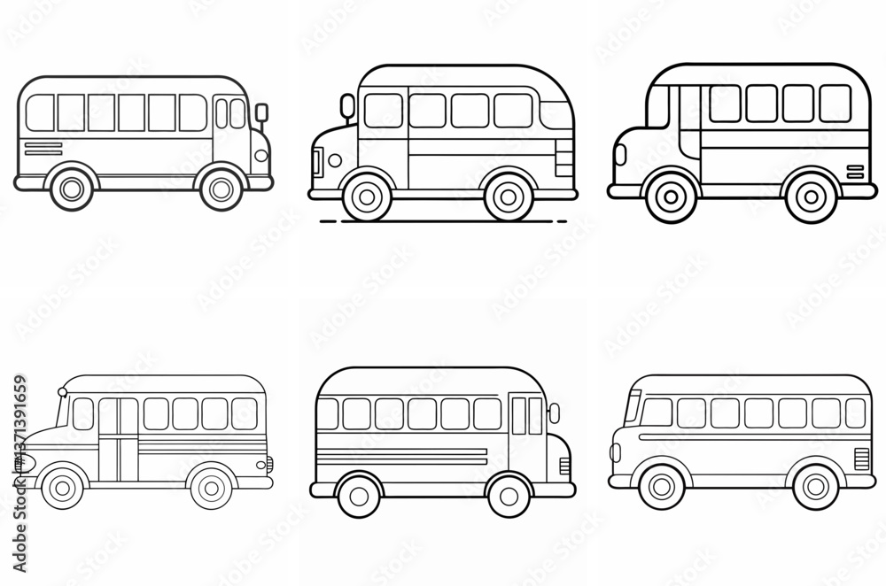 School Bus Outline Coloring Book Page Line Art Drawing Set on White Background School Bus Outline Coloring Book Page Line Art Drawing Set on White Background