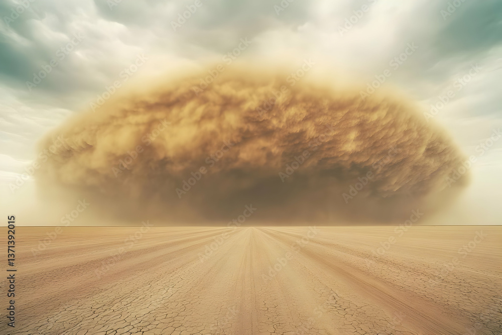 Photo Dramatic Dust Storm Over Barren Desert Landscape with Brown and Yellow Colors Photo Dramatic Dust Storm Over Barren Desert Landscape with Brown and Yellow Colors