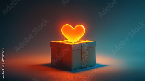 Glowing Heart on Gift Box with Soft Light Background Inspiration