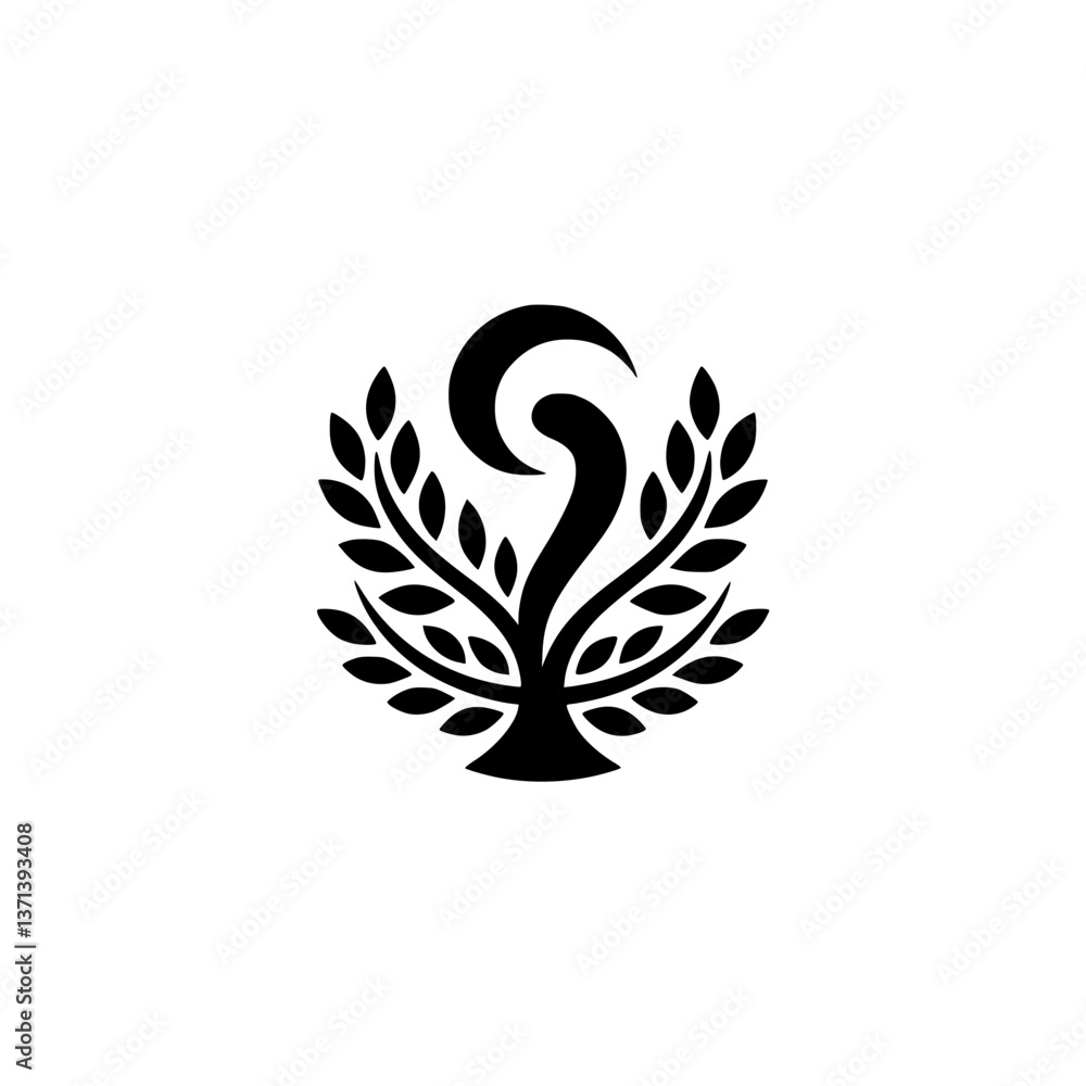 Fototapeta premium Elegant Black Tree Logo, Organic Abstract Design on White Background