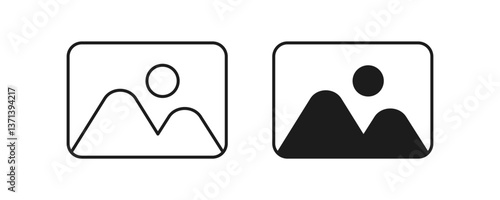 Photo gallery icon. No photo thumbnail graphic element. Not available image in the gallery or album. Editable stroke