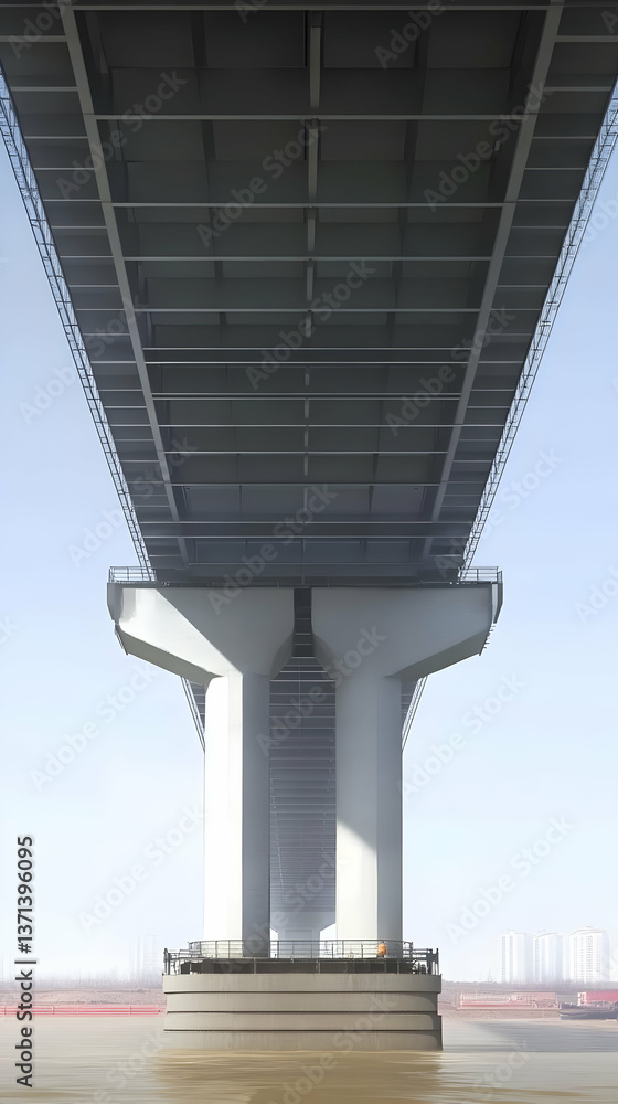 Obraz premium Photo Abstract View Looking Up at a Massive Concrete Bridge Structure Over a River