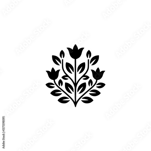 Minimalist Floral Emblem: Black Tulip Silhouette on White