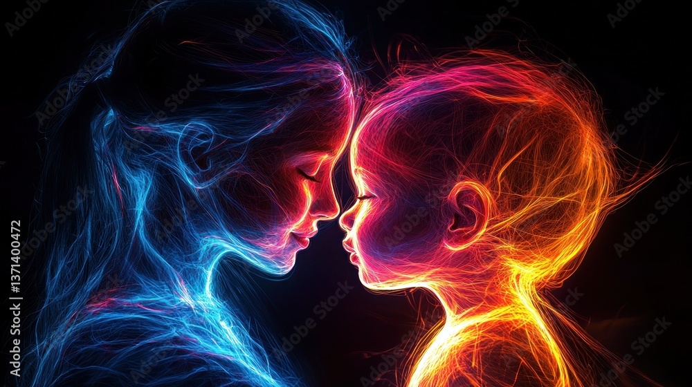 Ethereal Glow of Love Between Mother and Child in Digital Art Ethereal Glow of Love Between Mother and Child in Digital Art
