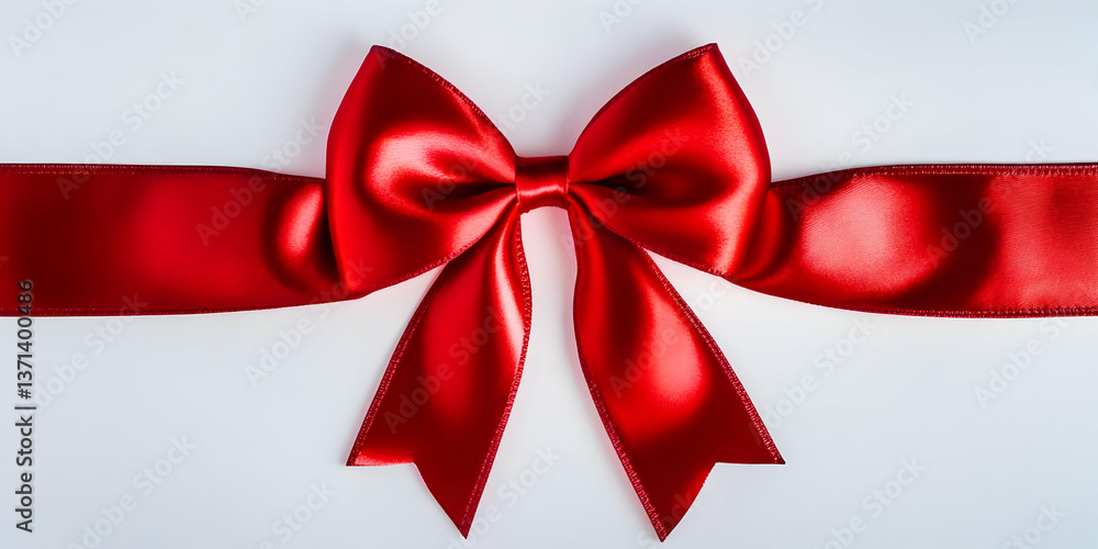 Photo of Red Ribbon Bow on White Background Celebrating Gifts Photo of Red Ribbon Bow on White Background Celebrating Gifts