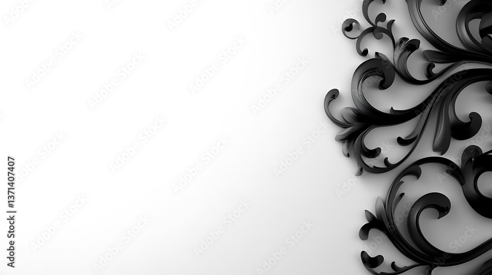 A black ornamental design on a white background with curls A black ornamental design on a white background with curls