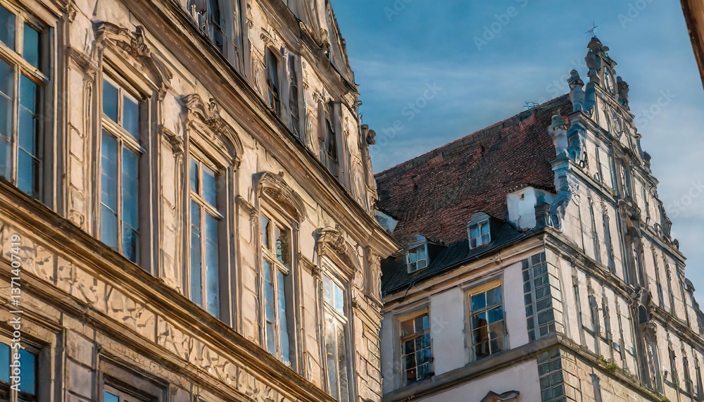 Windows of Old Buildings Reflecting Stories of Time in Subtle Evening Hues Windows of Old Buildings Reflecting Stories of Time in Subtle Evening Hues