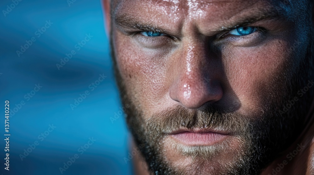 Obraz premium Intense male portrait, close-up focus on determined facial features