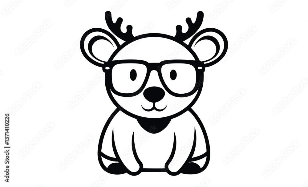Fototapeta premium Panda moose wearing glasses silhouette, panda Moose wearing sunglass black silhouette, panda icon illustration 