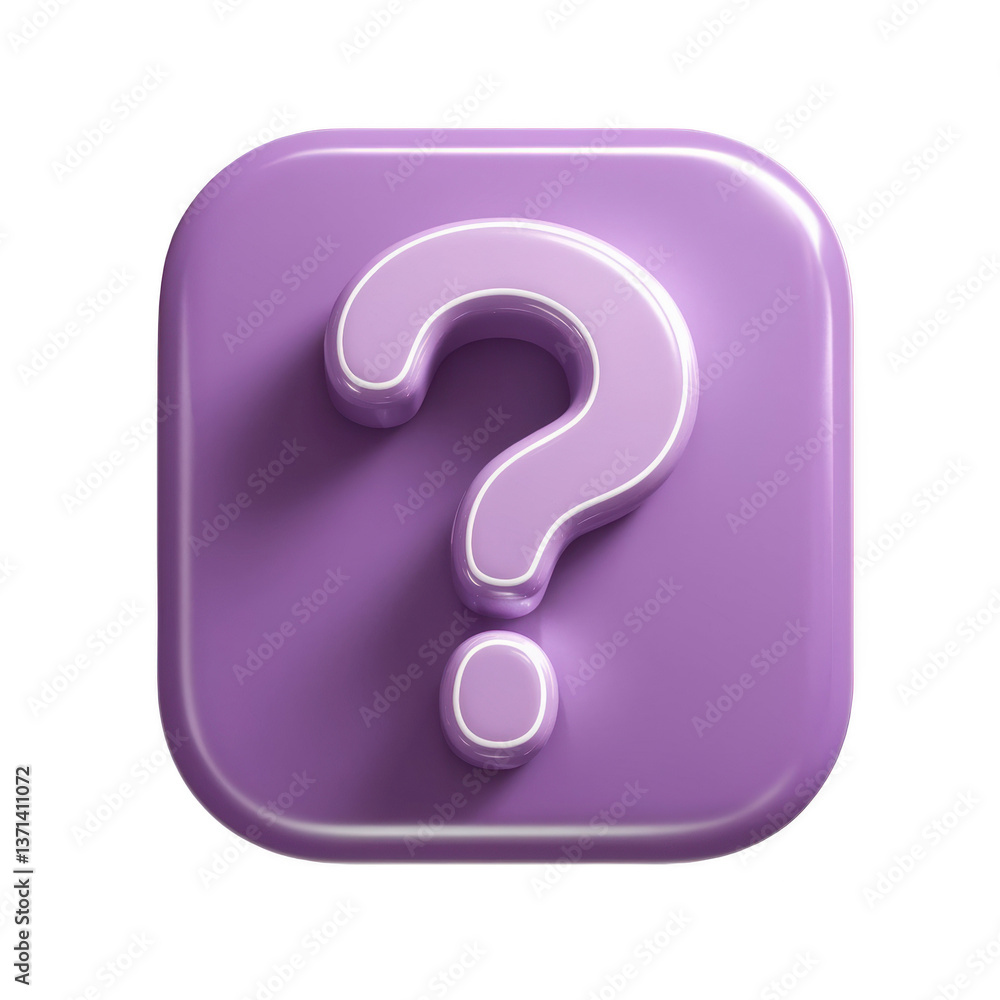 3D illustration of a glossy purple question mark icon on a rounded square isolated on transparent background 3D illustration of a glossy purple question mark icon on a rounded square isolated on transparent background